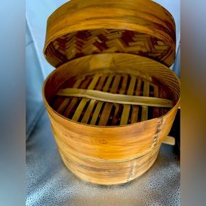 Hand Woven Vintage Bamboo Chinese Steamer - 10”x10” • Healthy Steam Cooking